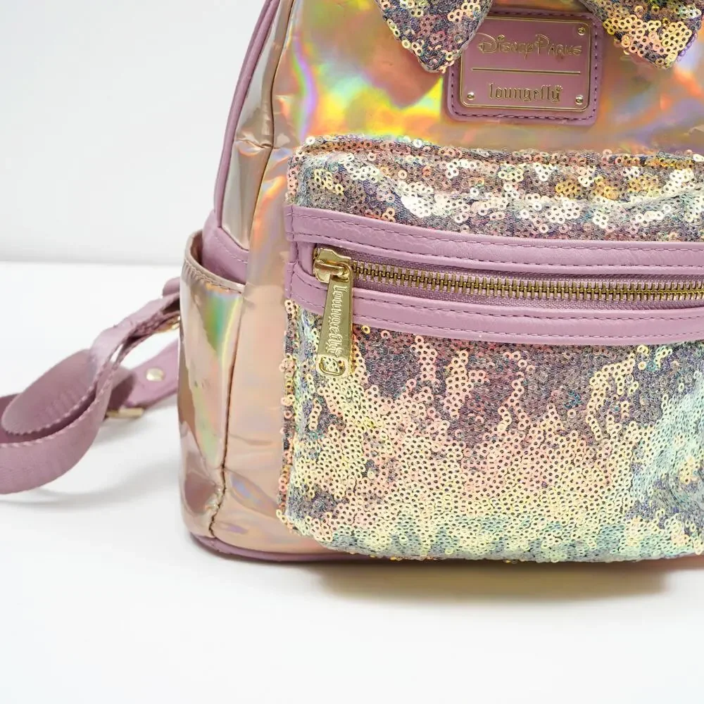 Disney Parks Loungefly Minnie Mouse Iridescent Sequin Mini Backpack Pink